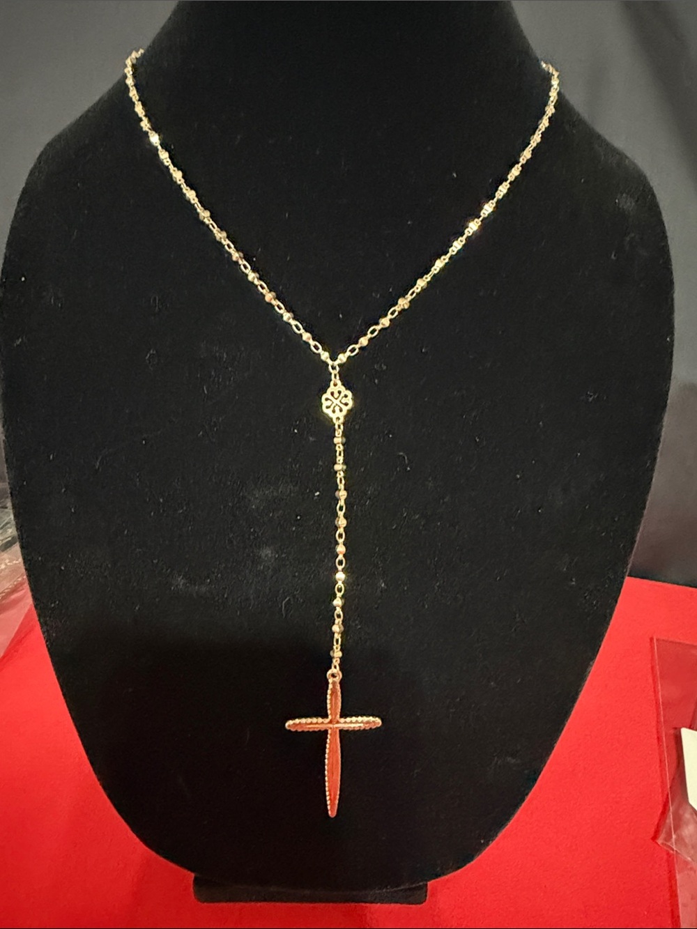 Gold-Tone Necklace with Red Cross Pendant